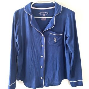 Polo Ralph Lauren Long-Sleeve Jersey Pajama Shirt Navy/Pink Size XS